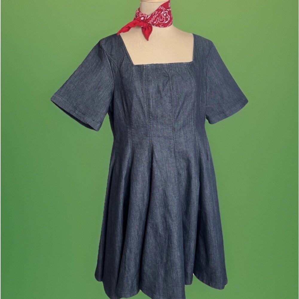 Pilcro Dark Denim Wash Mini Dress | Babydoll | Anthropologie | Boho Swing | L